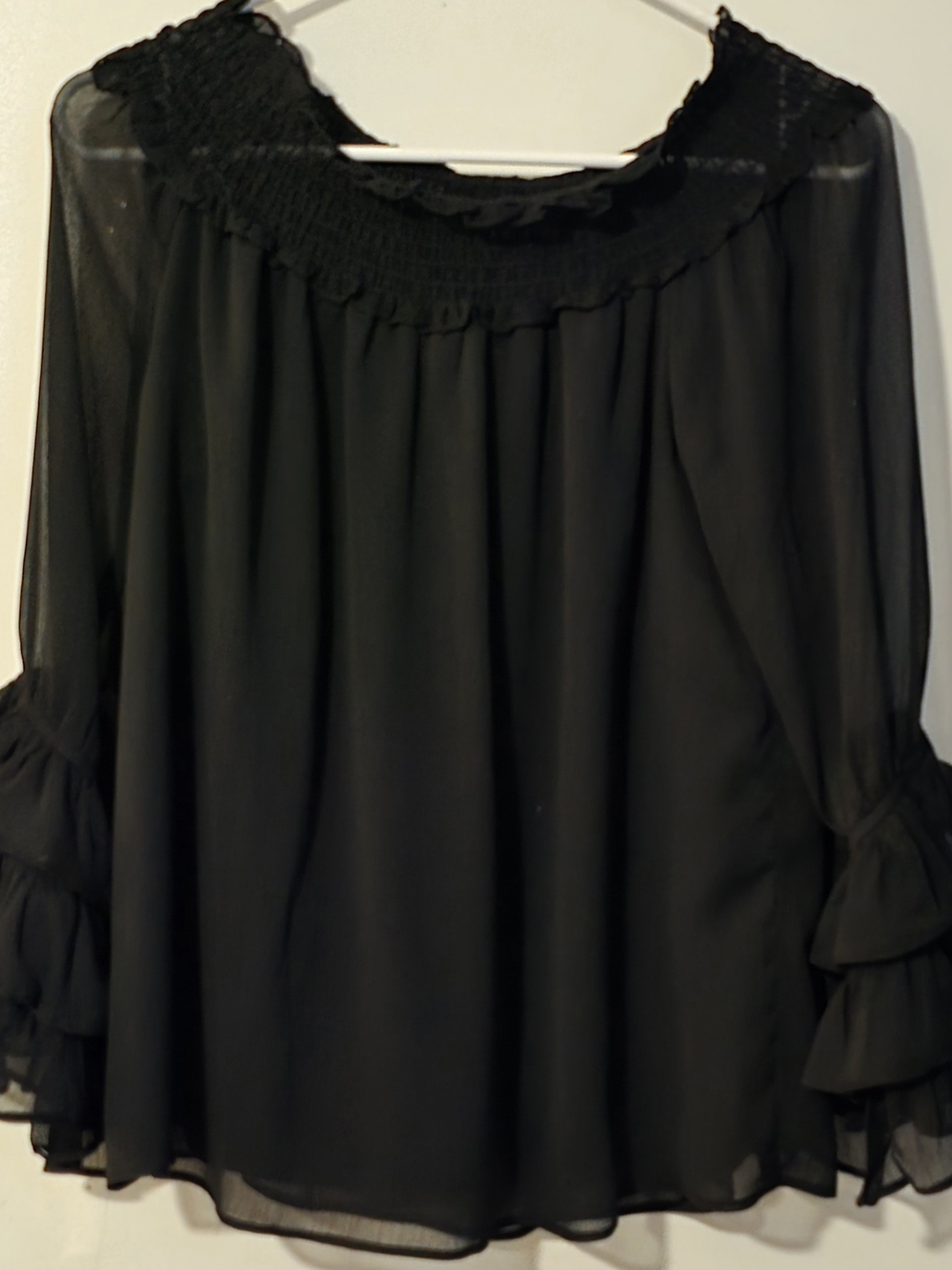 CeCe Black Ruffled Chiffon Tunic Blouse
